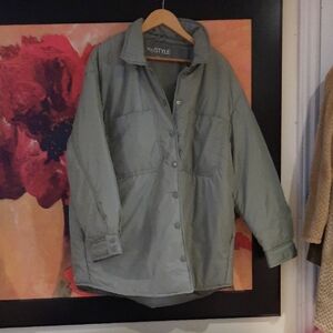 Women's PLUS SIZE 2X KHAKI Spring Jacket Packable Men's Wear Hi-Lo Shirt style